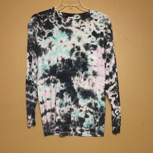 Victoria’s Secret PINK Long Sleeve Tie Dye Tee Shirt Blue White Logo Women’s L